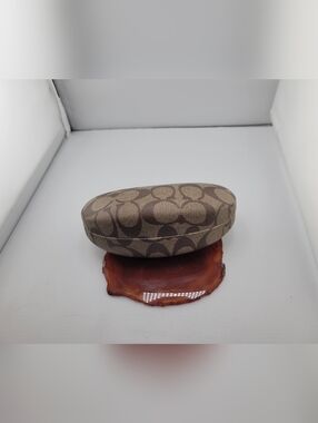 Authentic Coach Brown Tan Signature Monogram Hard Sunglasses XL Case New